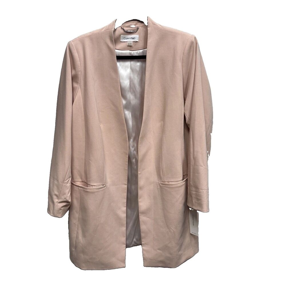 Calvin Klein Women Pale Pink Blush Blazer 14W New Lined Pockets Open Front Mid
